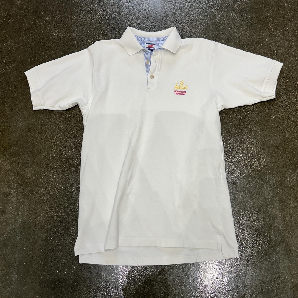 Atlantic Sportswear Polo Shirt Mens Large White Ariel Sands Beach Club Bermuda